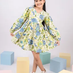 VASTRAMAY Floral Print Bishop Sleeve Fit & Flare Dress-picture-55