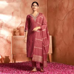 KALINI Women Ethnic Motifs Regular Thread Work Pure Cotton Kurta with Trousers & With Dupatta-picture-52