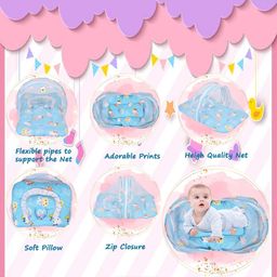 Toddylon New Born Baby Bedding Set Mattress with Mosquito Net and Pillow - Blue image 3