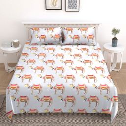 Nivasam White & Pink Ethnic Motifs Printed 200 TC Double King Bedsheet Set-2.54 m X 2.28 m-image-70