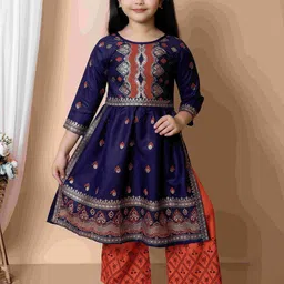 BARKAT DESIGNING PLANET Girls Ethnic Motifs Woven Design Pleated A Line Kurta With Trouser-image-80