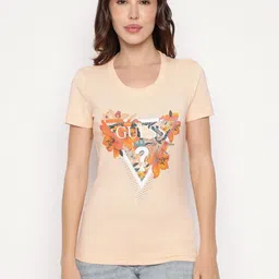 GUESS Women Floral Printed Cut Outs Slim Fit T-shirt-image-89