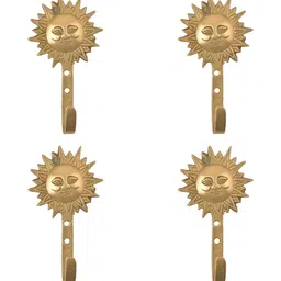 IndianShelf Gold-Toned 4 Piece Brass Sun Wall Hangings Key Hooks-image-92