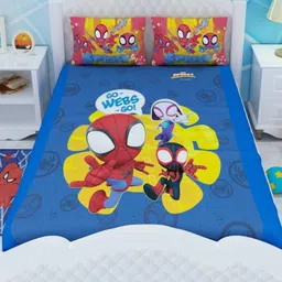 Marvel Blue & Red Cartoon Characters 180 TC King Bedsheet Set-image-98