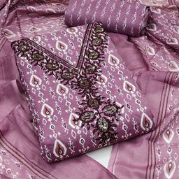 KALINI Ethnic Motifs Printed Sequnnied Cotton Unstitched Dress Material-image-6