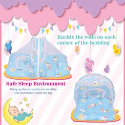 Toddylon New Born Baby Bedding Set Mattress with Mosquito Net and Pillow - Blue image 5