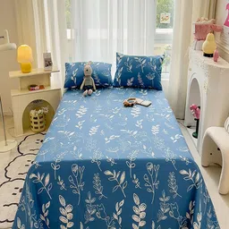 JC HOME Navy Blue Floral Printed Polycotton 140 TC Single Bedsheet Set 1.6 m x 2.3 m-image-45