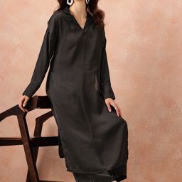 all about you Notched Lapel Collar Drop-Sleeves Satin Straight Kurta with Palazzos-picture-3