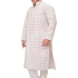 Exotic India Men Checked Mandarin Collar Pure Cotton Regular Straight Kurta with Pyjamas-picture-11