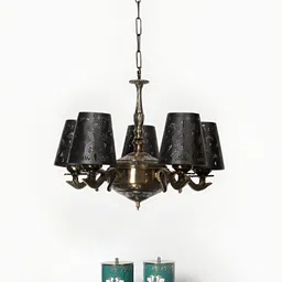 Devansh Black & Gold-Toned Metal Etched shade with Antique Golden Chandelier Ceiling Lamp-18
