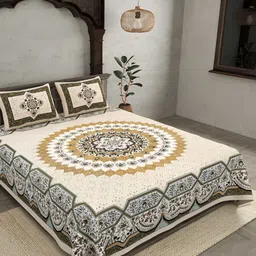 BED-SHEET.COM Beige & Brown Ethnic Motifs King Bedsheet with 2 Pillow Covers-picture-10