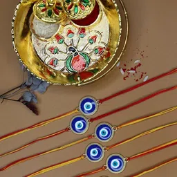 Anouk Set Of 6 Evil Eye Rakhi With Funny Card & Thali-0