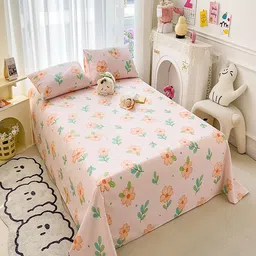 JC HOME Pink & Orange Floral 140 TC Single Bedsheet with 2 Pillow Covers-picture-11