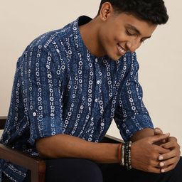 Taavi Indigo Geometric Printed Kurta-picture-3