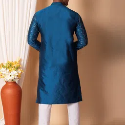NFC CREATION Floral Embroidered Straight Sequinned Dupion Silk Kurta With Pyjamas image 5