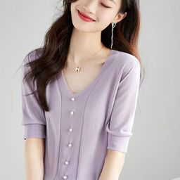 StyleCast Women V-Neck Pearl Button Sweaters-picture-7