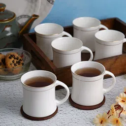 Aura White & Gold-Toned Solid Ceramic Glossy Mugs Set of Cups and Mugs-image-7