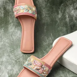 Myshtezia Women Embellished Open Toe Flats With Ethnic - Embellished-picture-1