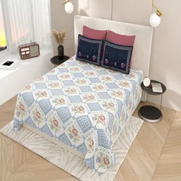 Bombay Spreads Kashida Blue & White Printed Pure Cotton 180TC King Bedsheet Set 2.7 x 2.7m-image-21