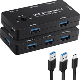 ETZIN USB 3.0 Switch Selector 2 Computers Sharing 4 USB Devices 4-Port USB Peripheral Switcher Box for PC, Mouse, Keyboard, Printer, Scanner with 2 USB Cables, Compatible Windows/Mac/Linux EPL-955UG image 1
