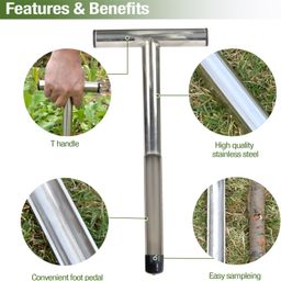 HASTHIP® 12'' Soil Sampler T-Handle Soil Sampler,Sample Slot Design,Stainless Steel Corer for Testing Moisture Nutrients pH and Composition image 2