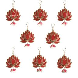 RR Crafts Pink & Yellow 8 Pieces Wall Decor Lotus With Jhumki Style-13