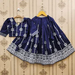 DHRUV CREATION Girls Embellished Thread Work Ready to Wear Silk Lehenga Choli-image-82