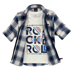 CAVIO Full Sleeves Checkered Shirt With Tee - White & Blue-picture-8