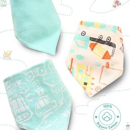 Bonfino Premium 100% Organic Cotton Bandana Bibs Transport Print Set Of 3 - Blue-image-11
