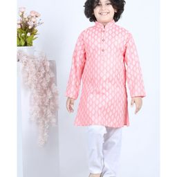 AJ Dezines Full Sleeves Damask Style Motif Printed Kurta Pajama Set - Pink-14