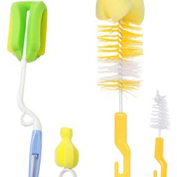 Chinmay Kids Baby Milk Bottle Brush Nipple Straw Cleaner Sponge Flexible Handle & Bristles Brush Cleaner - Green & Yellow-picture-28