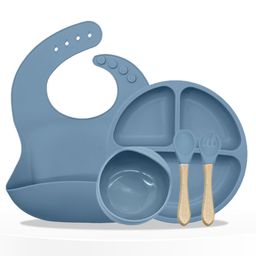 Bembika Baby Dinner Set Silicone Tableware Set With Bib For Baby Infant Pack Of 5  Blue-image-70