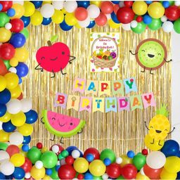 Untumble Fruit Theme Foil Birthday Decoration Kit With Foil Curtains and Balloons for Kids - Pack of 108-13