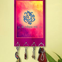 999Store Stylish Wood Wall Mount Decorative Key Holder - Shri Ganeshay Namah-image-5