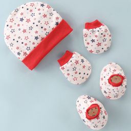 Ben Benny 100% Cotton Interlock Cap Mitten & Booties Set Stars Print White & Red - Diameter 10 cm-6