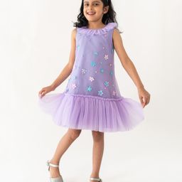 A Little Fable  Sleeveless Floral Applique Detailed Tiered Dress - Lavender-image-58