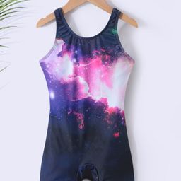 Pine Kids Sleeveless  Legged Swimsuit with Galaxy Theme Print - Navy Blue-image-44