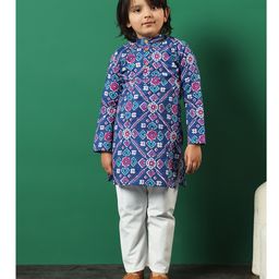READIPRINT Full Sleeves Abstract Designed Cotton Kurta With Pyjama - Blue-image-87