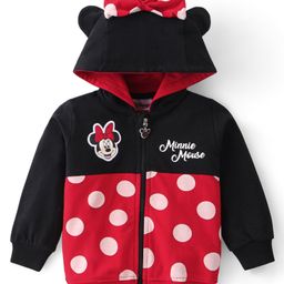 Babyhug Disney Knit Front Open Full Sleeves Sweatjacket With Minnie Mouse Graphics and Bow Detailing - Black & Red-image-97