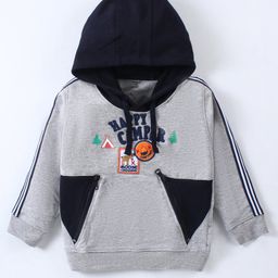 Cucumber Looper Full Sleeves Hoodie with Text Embroidery - Grey-image-99