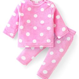 Babyhug Full Sleeves Winter Wear Co-Ord Set With Polka Dots Print - Pink-image-99