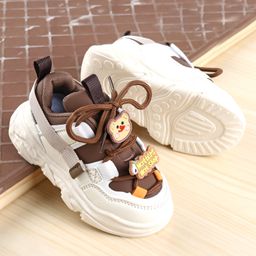Babyoye Sneaker with Lace Up Closure with Bear Applique - Brown-image-9