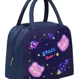 House of Quirk Insulated Reusable Lunch Bag Tote Bag for Women Printed Lunch Bag for School Picnic Office Outdoor Gym-Navy Blue Space Bear-image-47