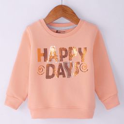Bodycare Fleece Knit Full Sleeves Sweatshirt with Sequin Print - Peach-picture-7