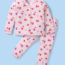 Doreme Single Jersey Knit Full Sleeves Night Suit with Berry Print - Pink-picture-19