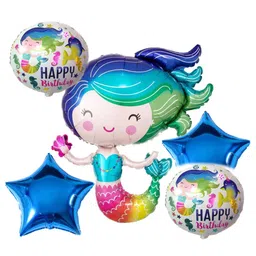 Decor Mantra mermaid under water theme foil balloon for indoor outdoor kids birthday theme decoration - Multi Color - Pack of 5-picture-4