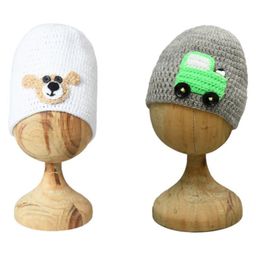 Funkrafts Pack Of 2 Woollen Bear & Car Embroidered Self Designed Beanie Caps - White & Grey-14