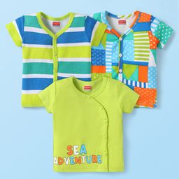 Babyhug 100% Cotton Knit Front Open Vests with Stripes & Star Print Pack of 3 - Green Blue & Orange-image-77