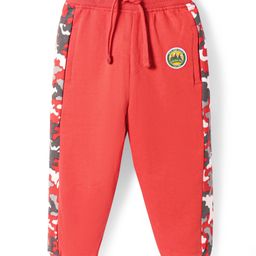 Babyhug Terry Knit Full Length Lounge Pants with Bagde & Tape - Red-image-27