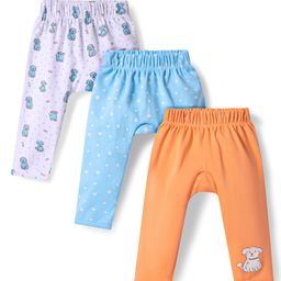 Doodle Poodle Interlock Knit Full Length Diaper Leggings with Star & Puppy Print - White Light Blue & Orange-image-20
